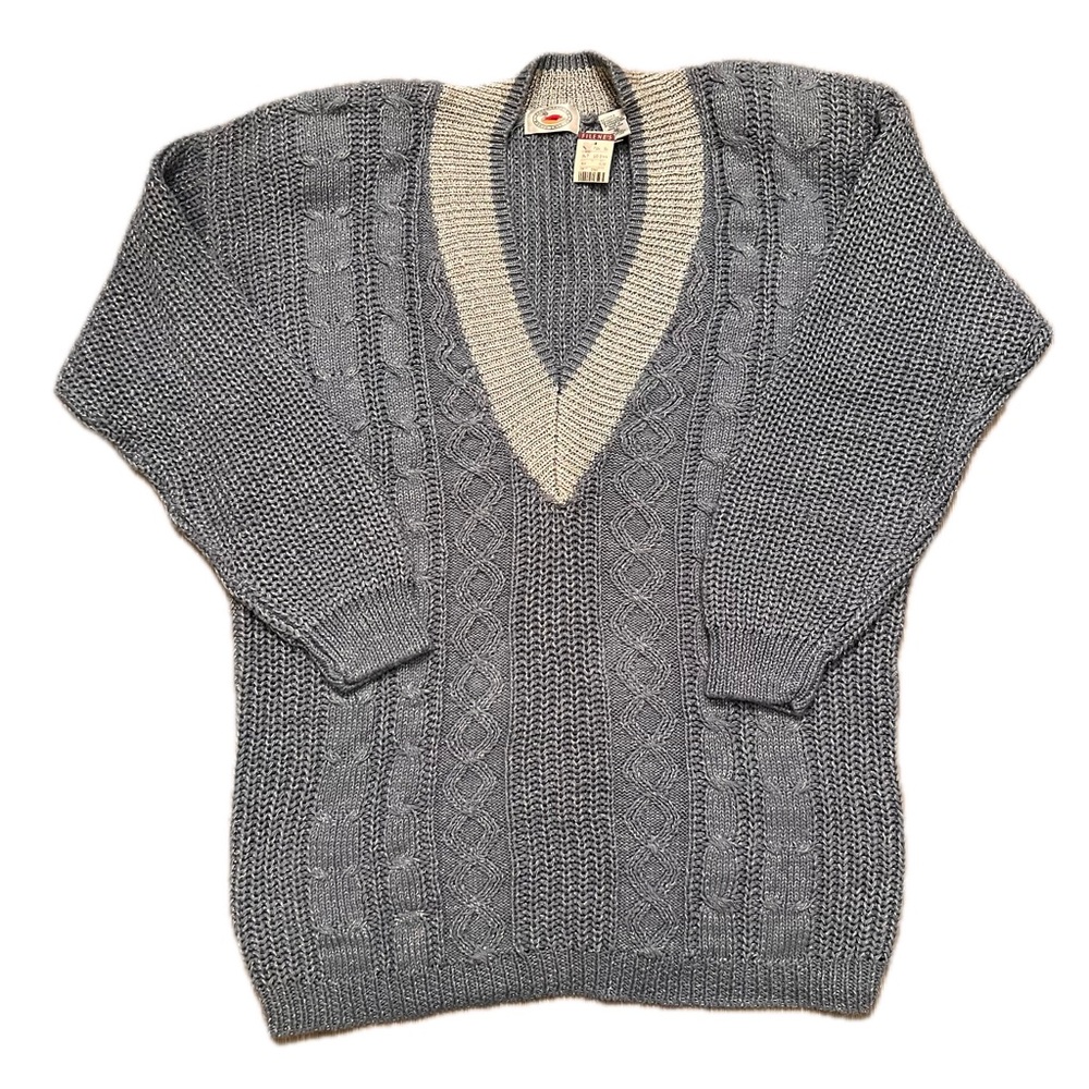 Vintage Marsh Landing Knit Sweater metallic 90s 80s chunky woven blue silver